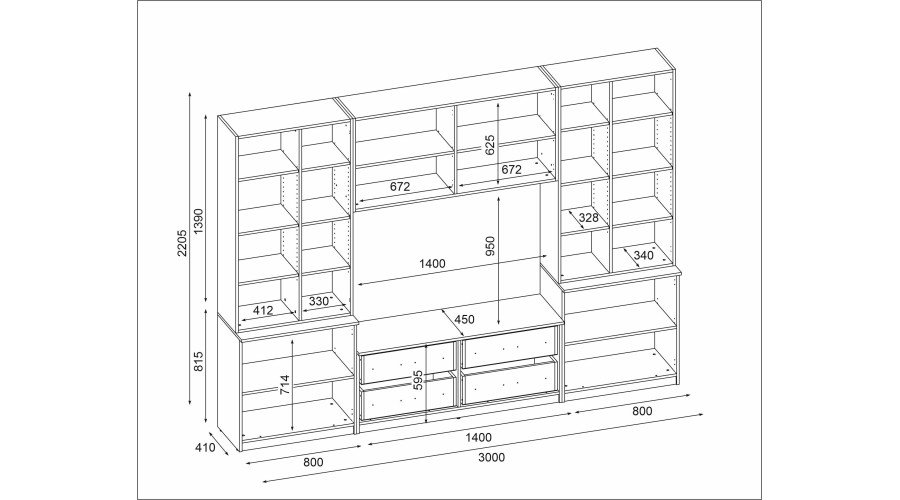 Living room cabinet with TV shelf, cabinets and drawers, 300 × 220 cm, Lumberjack Frost Oak – STILO - Image 5