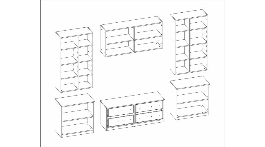 Living room cabinet with TV shelf, cabinets and drawers, 300 × 220 cm, Lumberjack Frost Oak – STILO - Image 6