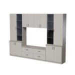 Living room cabinet with TV shelf, cabinets and drawers, 300 × 220 cm, cashmere beige – STILO
