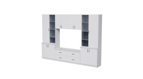 Wall cabinet with TV shelf, cabinets and drawers 300 × 220 cm “Snow White” – STILO