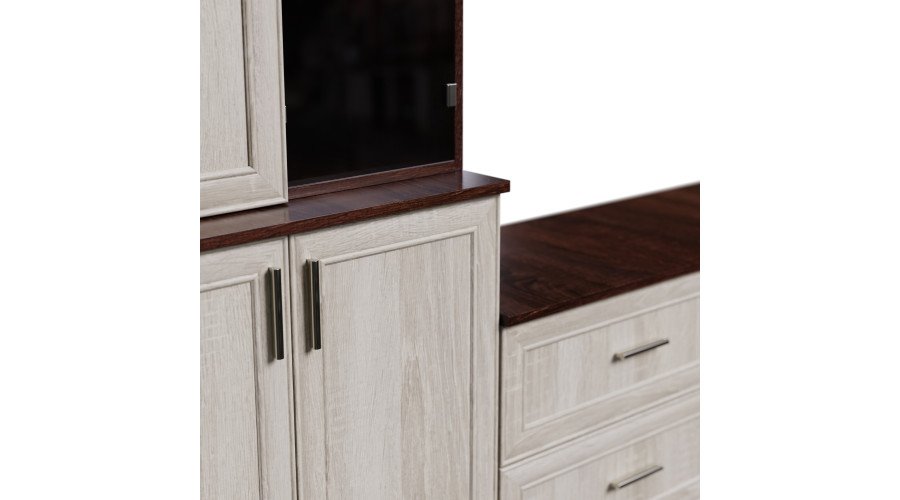 Wall cabinet with TV shelf, cabinets and drawers 300 × 220 cm Sonoma Dark / Sonoma Light – STILO - Image 4