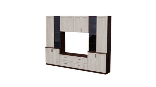 Wall cabinet with TV shelf, cabinets and drawers 300 × 220 cm Sonoma Dark / Sonoma Light – STILO