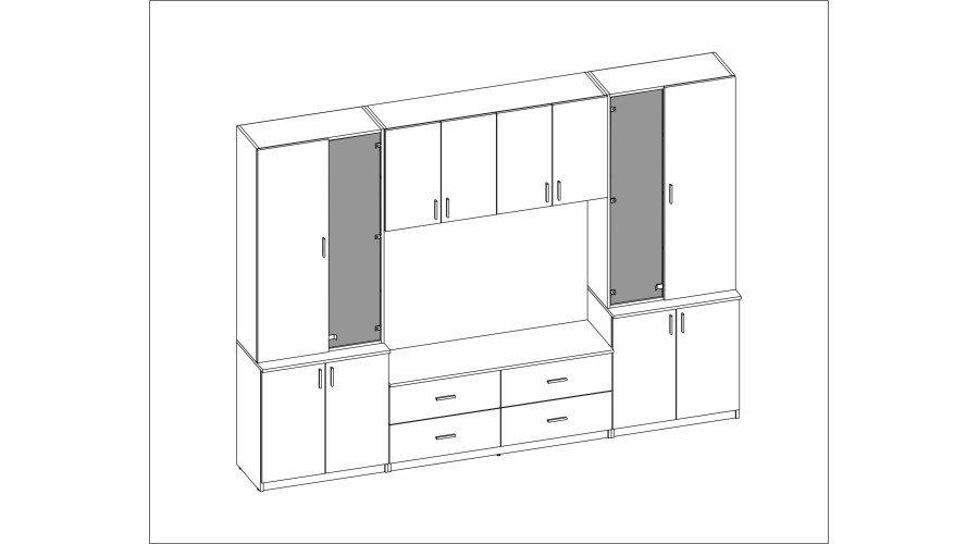 Wall cabinet with TV shelf, cabinets and drawers 300 × 220 cm Sonoma Dark / Sonoma Light – STILO - Image 7
