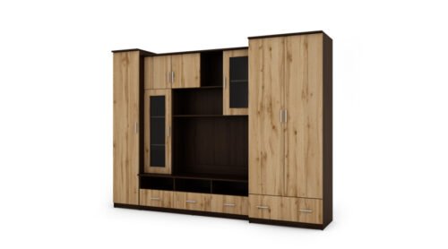 Wall cabinet with large wardrobe and column 270 × 200 cm, Sonoma Dark / Wotan Oak – BOSMAN