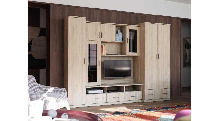 Wall cabinet with large wardrobe and column 270×200 cm Sonoma Jasna – BOSMAN - Image 2