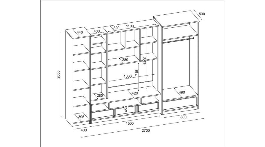 Wall cabinet with large wardrobe and column 270×200 cm Sonoma Jasna – BOSMAN - Image 5