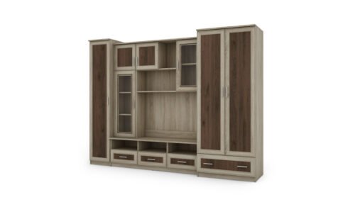 Wall cabinet with large wardrobe and column 270 × 200 cm, Sonoma Jasna / Orzech Okapi – BOSMAN