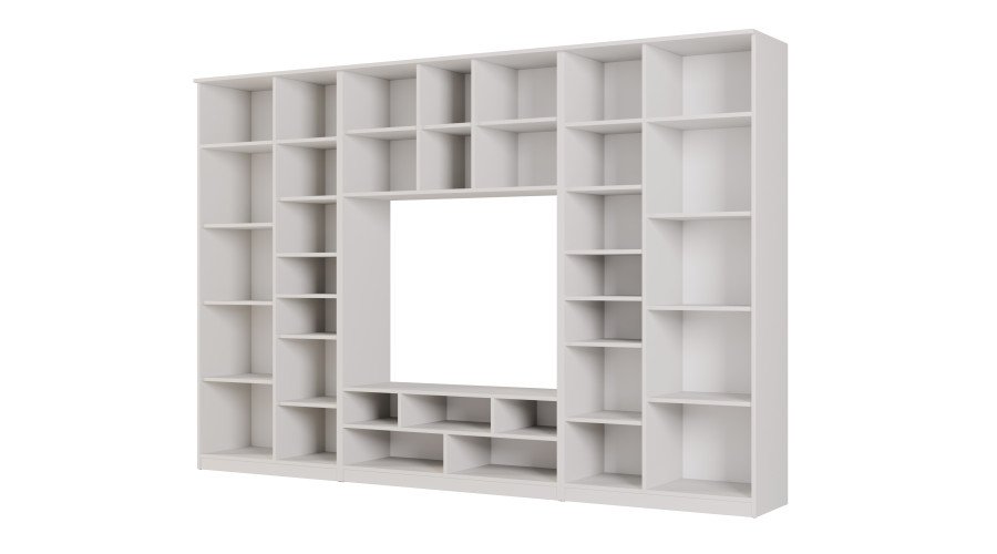 AGATA TV wall cabinet with bookshelf and glass display case, 300 × 200 cm, Biel / Dąb Halifax Naturalny - Image 3