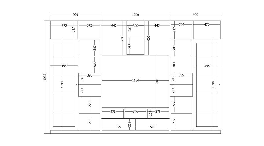 AGATA TV wall cabinet with bookshelf and glass display case, 300 × 200 cm, Biel / Dąb Halifax Naturalny - Image 6