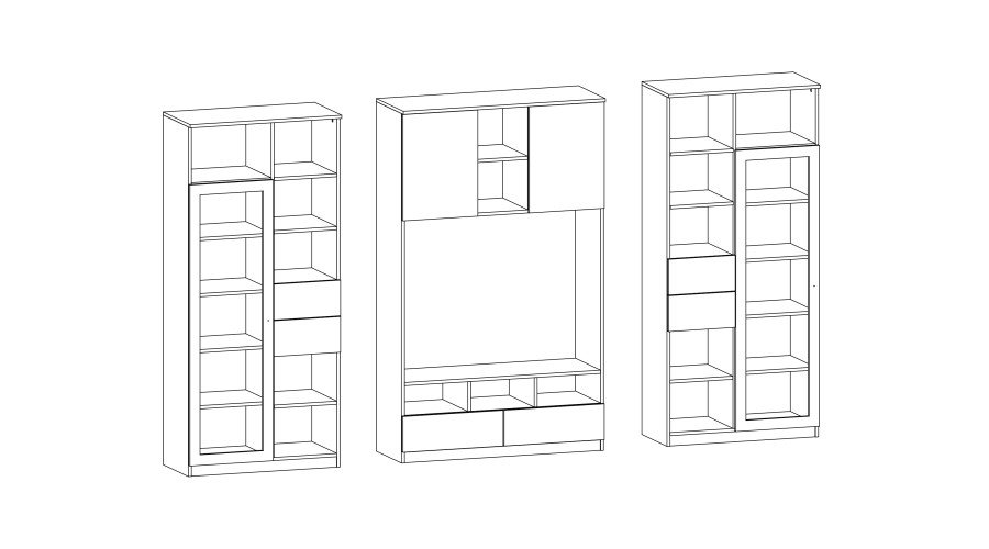 AGATA TV wall cabinet with bookshelf and glass display case, 300 × 200 cm, Biel / Dąb Halifax Naturalny - Image 7