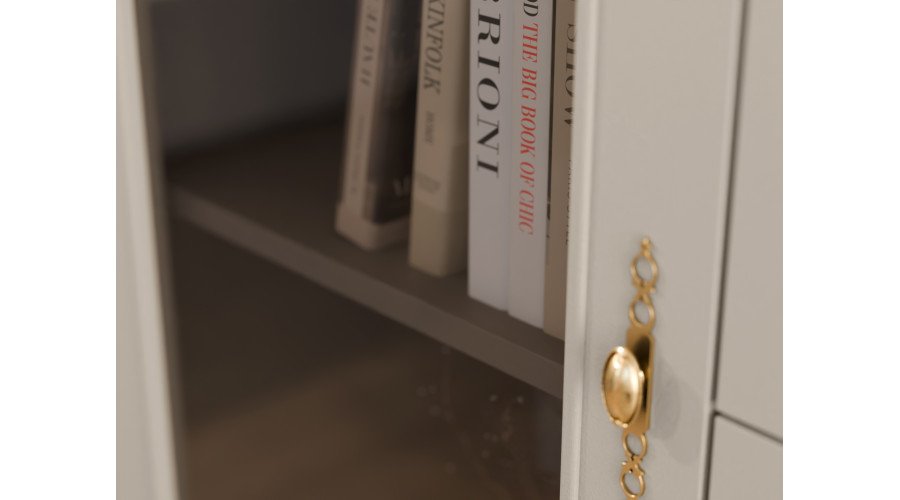 AGATA TV wall cabinet with bookshelf and glass display case, 300 × 200 cm, Cashmere Beige - Image 5