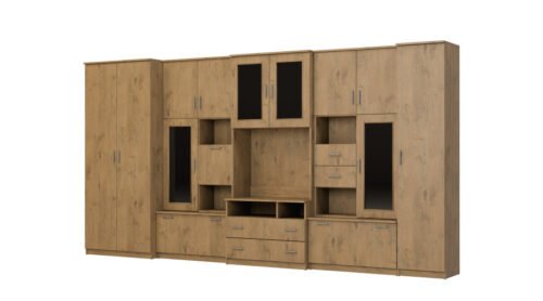 Very spacious TV wall cabinet with wardrobe 405 × 210 cm, Dab Lancelot – LENA