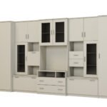 Very spacious TV wall cabinet with wardrobe 405 × 210 cm, Cashmere Beige – LENA
