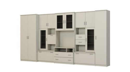 Very spacious TV wall cabinet with wardrobe 405 × 210 cm, Cashmere Beige – LENA