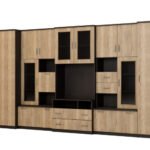 Very spacious TV wall cabinet with wardrobe 405 × 210 cm, Sonoma Dark / Halifax Stain – LENA