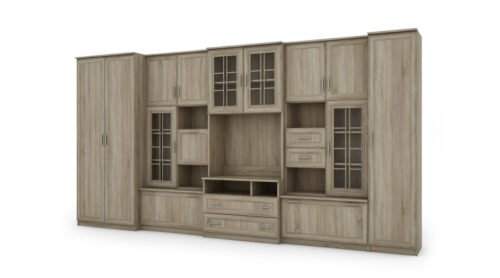 Very spacious TV wall cabinet with wardrobe 405 × 210 cm Sonoma Jasna – LENA