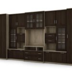 Very spacious TV wall cabinet with wardrobe 405 × 210 cm, Sonoma Jasna / Sonoma Ciemna – LENA