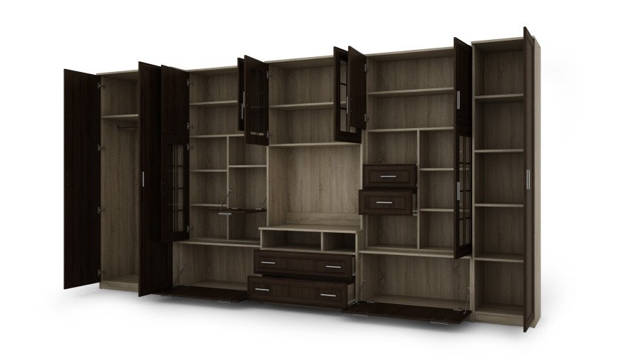 Very spacious TV wall cabinet with wardrobe 405 × 210 cm, Sonoma Jasna / Sonoma Ciemna – LENA - Image 3
