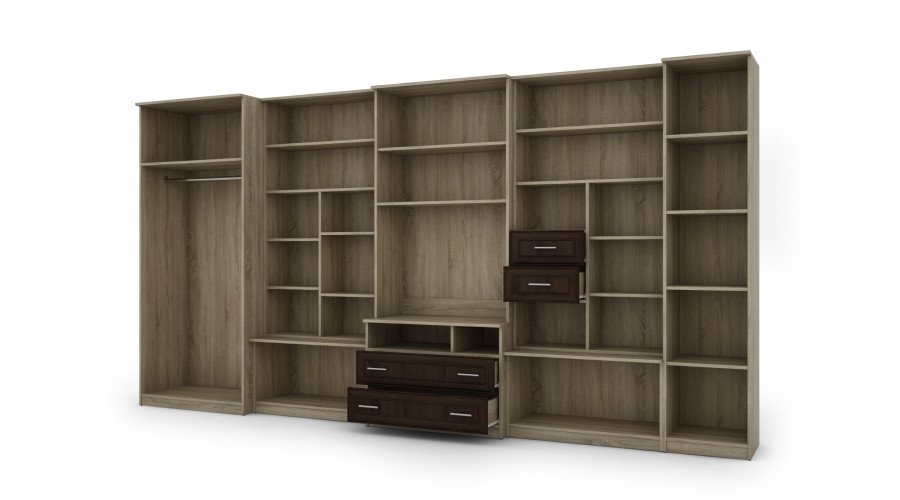 Very spacious TV wall cabinet with wardrobe 405 × 210 cm, Sonoma Jasna / Sonoma Ciemna – LENA - Image 4