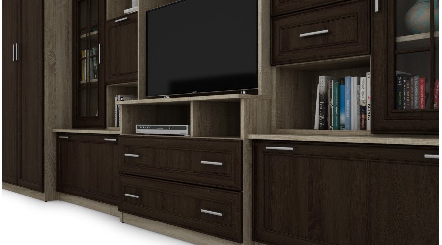 Very spacious TV wall cabinet with wardrobe 405 × 210 cm, Sonoma Jasna / Sonoma Ciemna – LENA - Image 5