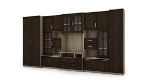 Very spacious TV wall cabinet with wardrobe 405 × 210 cm, Sonoma Jasna / Sonoma Ciemna – LENA