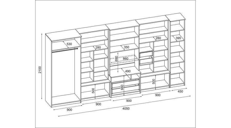 Very spacious TV wall cabinet with wardrobe 405 × 210 cm, Sonoma Jasna / Sonoma Ciemna – LENA - Image 7