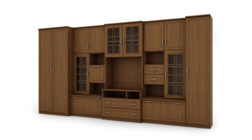 Very spacious TV wall cabinet with wardrobe 405 × 210 cm Wiśnia Porto – LENA