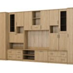 Wall cabinet with bar and wardrobe, TV 400 × 210 cm, Oiled Oak – CYKLON