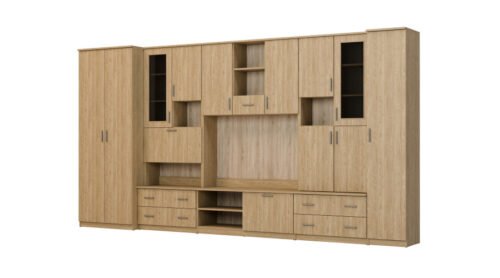 Wall cabinet with bar and wardrobe, TV 400 × 210 cm, Oiled Oak – CYKLON