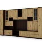 Wall cabinet with bar and wardrobe, TV 400 × 210 cm, Sonoma Ciemna / Dąb Artisan – CYKLON