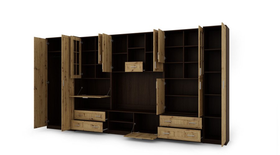 Wall cabinet with bar and wardrobe, TV 400 × 210 cm, Sonoma Ciemna / Dąb Artisan – CYKLON - Image 3