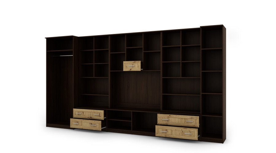Wall cabinet with bar and wardrobe, TV 400 × 210 cm, Sonoma Ciemna / Dąb Artisan – CYKLON - Image 4
