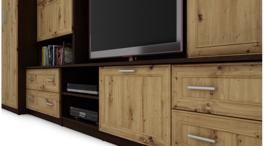 Wall cabinet with bar and wardrobe, TV 400 × 210 cm, Sonoma Ciemna / Dąb Artisan – CYKLON - Image 5