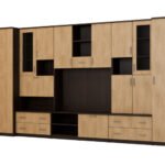 Wall cabinet with bar and wardrobe, TV 400 × 210 cm, Sonoma Ciemna / Casella stain – CYKLON