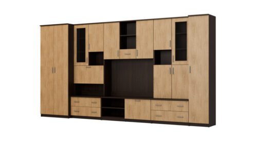 Wall cabinet with bar and wardrobe, TV 400 × 210 cm, Sonoma Ciemna / Casella stain – CYKLON
