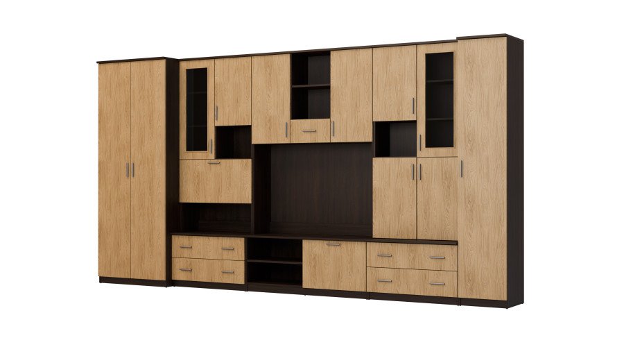 Wall cabinet with bar and wardrobe, TV 400 × 210 cm, Sonoma Ciemna / Casella stain – CYKLON