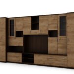 Wall cabinet with bar and wardrobe, TV 400 × 210 cm, Sonoma Jasna / Dąb Lefkas – CYKLON