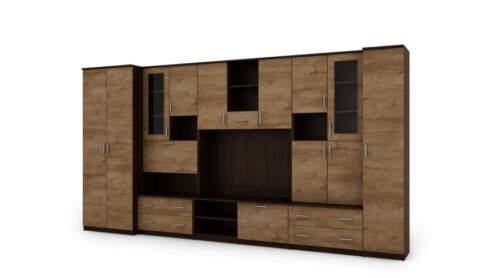 Wall cabinet with bar and wardrobe, TV 400 × 210 cm, Sonoma Jasna / Dąb Lefkas – CYKLON