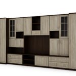 Wall cabinet with bar and wardrobe, TV 400 × 210 cm Sonoma Ciemna / Sonoma Jasna – CYKLON