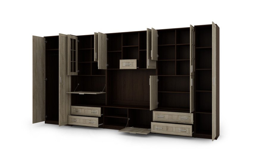Wall cabinet with bar and wardrobe, TV 400 × 210 cm Sonoma Ciemna / Sonoma Jasna – CYKLON - Image 3