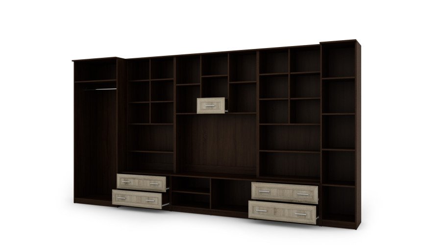 Wall cabinet with bar and wardrobe, TV 400 × 210 cm Sonoma Ciemna / Sonoma Jasna – CYKLON - Image 4