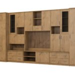 Wall cabinet with bar and wardrobe, TV 400 × 210 cm, Lancelot color – CYKLON