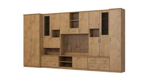 Wall cabinet with bar and wardrobe, TV 400 × 210 cm, Lancelot color – CYKLON