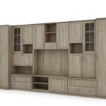 Wall cabinet with bar and wardrobe, TV 400 × 210 cm, Sonoma Jasna / Dąb Lefkas – CYKLON