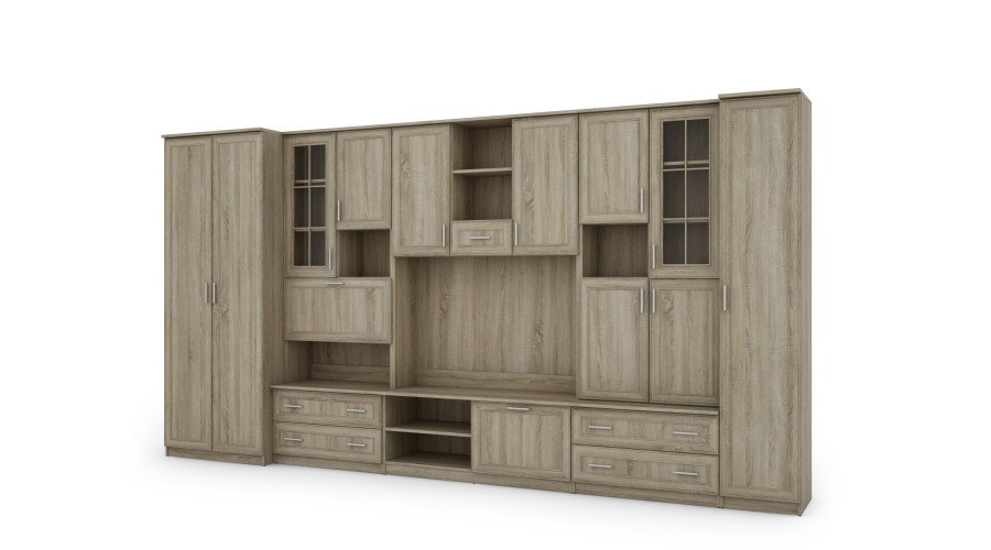 Wall cabinet with bar and wardrobe, TV 400 × 210 cm, Sonoma Jasna / Dąb Lefkas – CYKLON