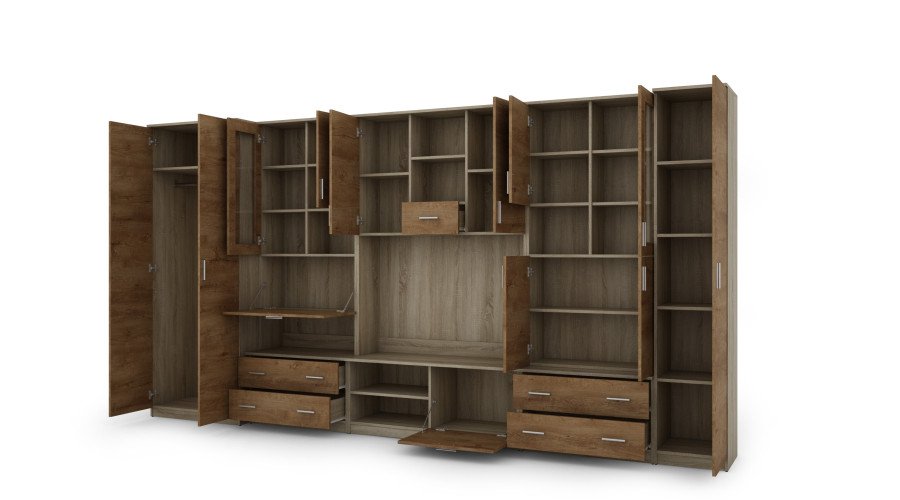 Wall cabinet with bar and wardrobe, TV 400 × 210 cm, Sonoma Jasna / Dąb Lefkas – CYKLON - Image 3