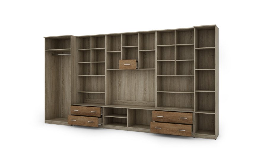 Wall cabinet with bar and wardrobe, TV 400 × 210 cm, Sonoma Jasna / Dąb Lefkas – CYKLON - Image 4