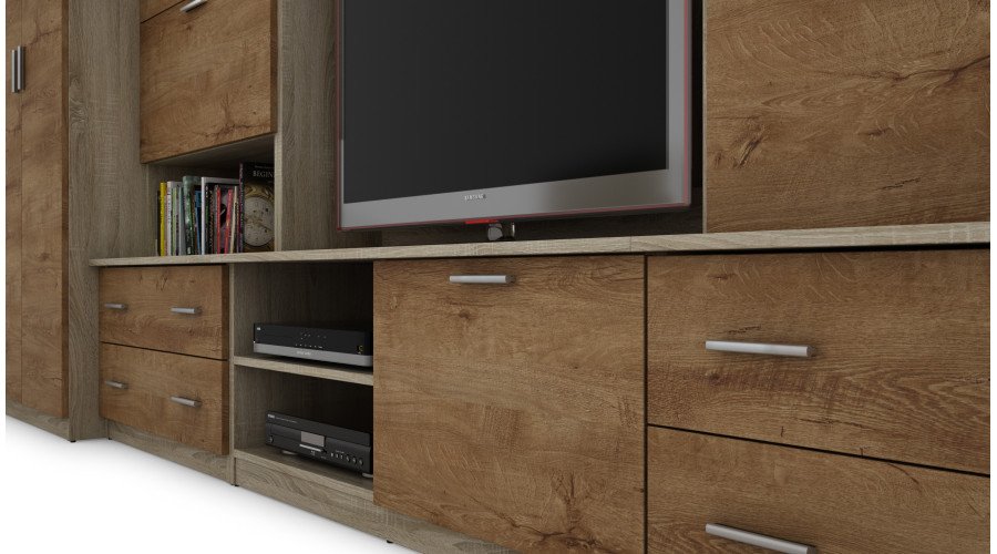 Wall cabinet with bar and wardrobe, TV 400 × 210 cm, Sonoma Jasna / Dąb Lefkas – CYKLON - Image 5