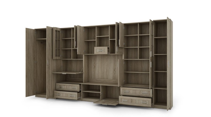 Wall cabinet with bar and wardrobe, TV 400 × 210 cm, Sonoma Jasna / Dąb Lefkas – CYKLON - Image 3