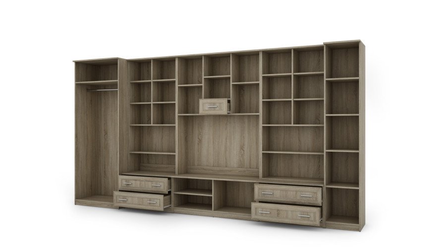 Wall cabinet with bar and wardrobe, TV 400 × 210 cm, Sonoma Jasna / Dąb Lefkas – CYKLON - Image 4